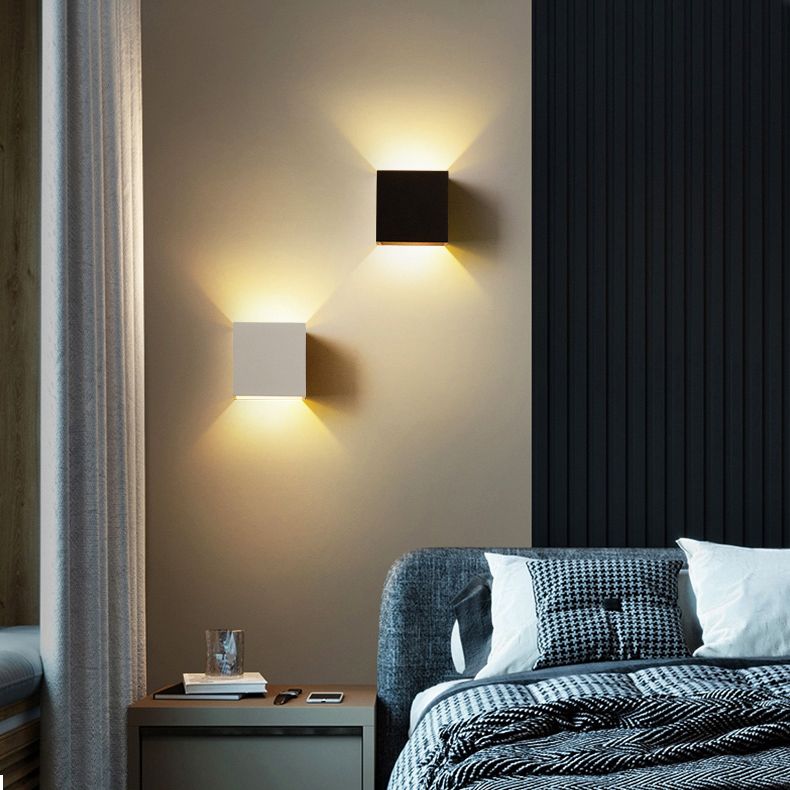 Cubo accesorios de iluminación neutral caliente con sombra de vidrio transparente para dormitorio