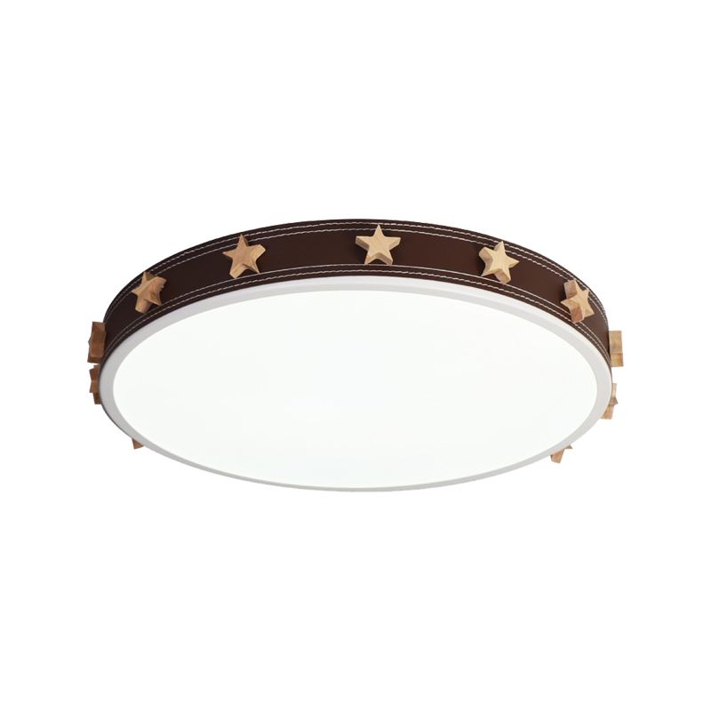 12"/16"/19.5" W Rubber Round Flush Mount Lighting with Star Accents Modern Led Ceiling Flush Light in Brown