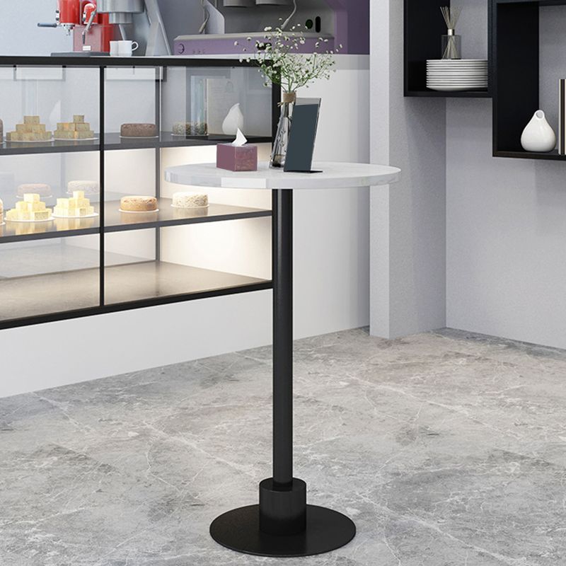Glam Metal Base Bar Table White Stone Top Fixed Pub Table for Patio