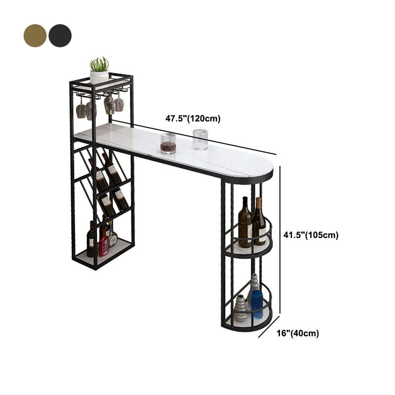 Glam 1/2/3 Pieces Bar Table Set Rectangle Stone Bar Table with Metal High Stools