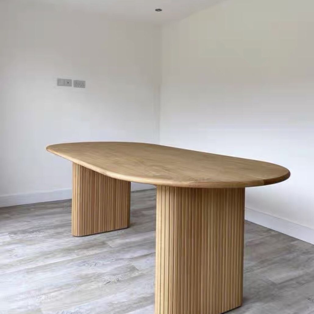 Mesa de madera sólida ovalada Simplicidad de doble pedestal para comedor para comedor