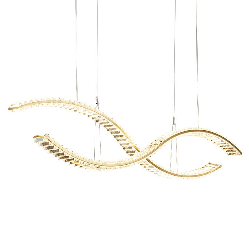 Modern LED Island Light Gold Wavy Crystal Suspension Light for Dining Room