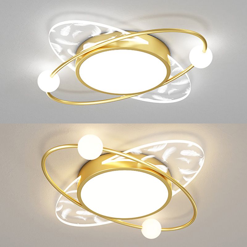 Oval Acrylic LED Semi Flush Ceiling Light in Modern Creative Style Feather Metal Flush Mount for Living Room