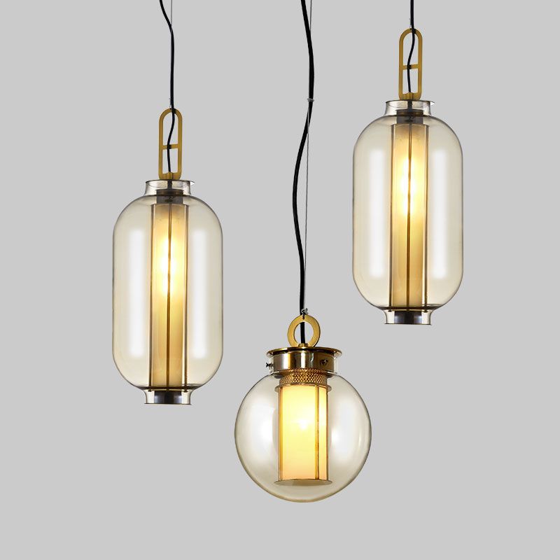 Contemporary Glass Pendant Light 1 Light Cognac Down Lighting for Bedroom