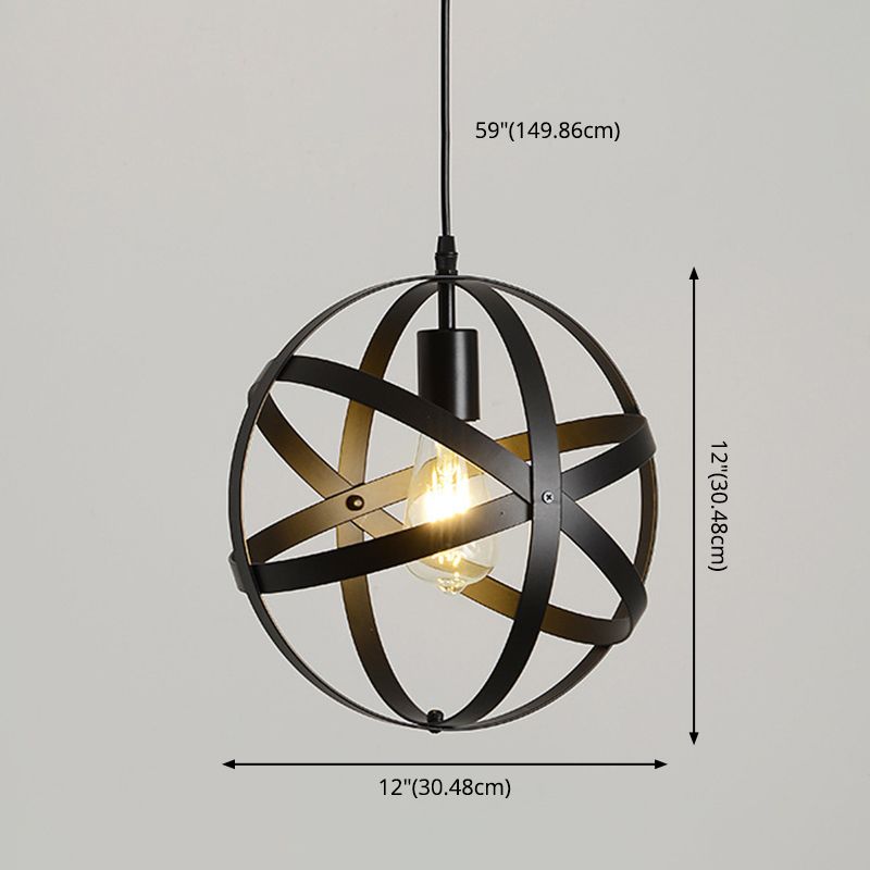 Zwarte ijzeren kooi 1-licht hangende licht retro industriële stijl verlichting hanger met 59 "verstelbare draad