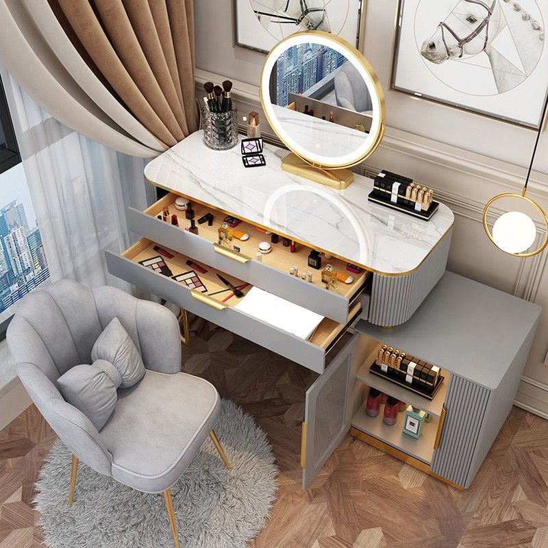 Glam Style Vanity Dressing Table with 2 Drawers and Stone Top