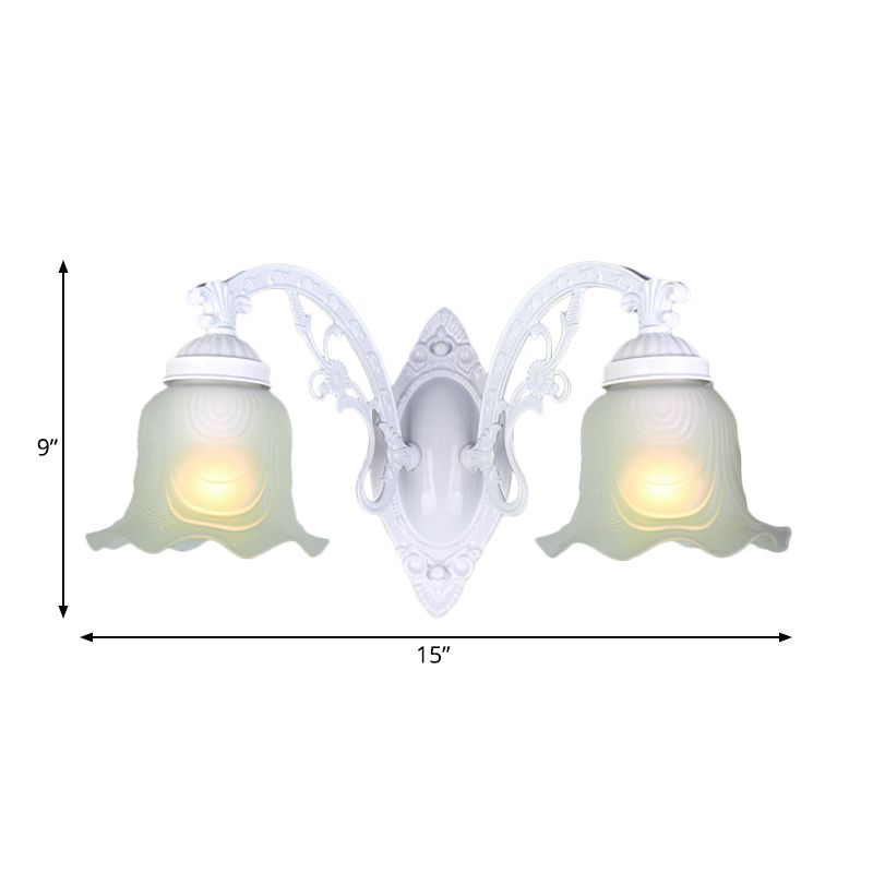 Flower Living Room Wall Light Sconce Vintage Style Metal 1/2 Lights Black/White Wall Lamp with Frosted Glass Shade