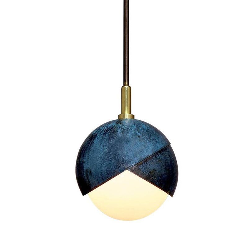 Lámpara colgante de sombra semi esfera de metal posmoderno 1 cabezal lámpara colgante azul, 5.5 "/9.5" de ancho