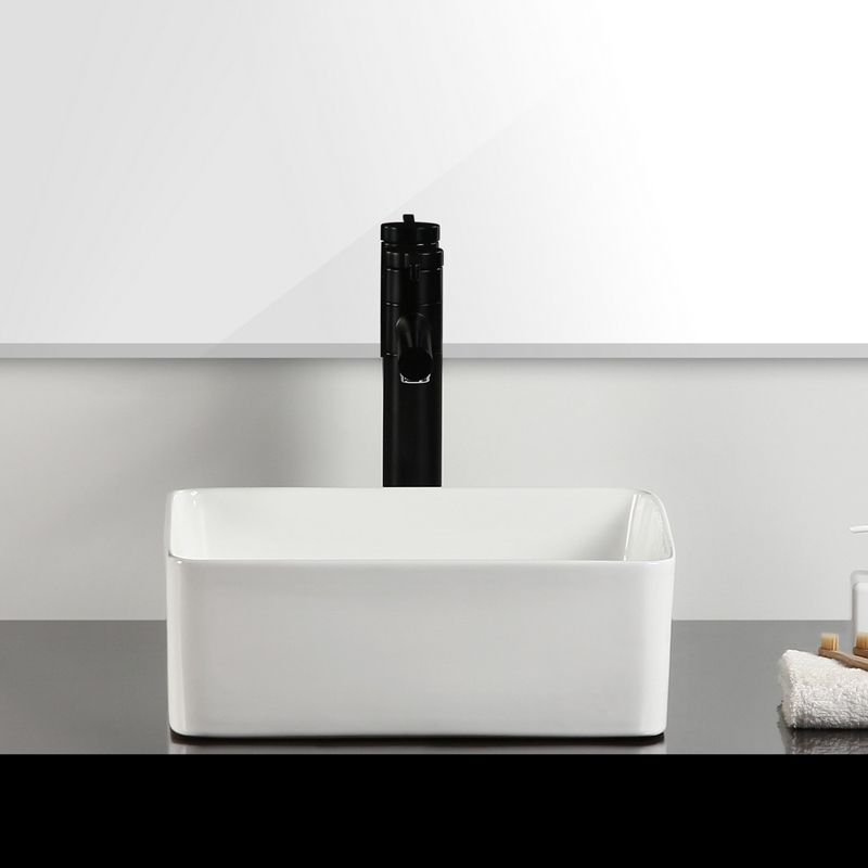 Bathroom Sink Ceramic White Square Black Faucet Bathroom Sink