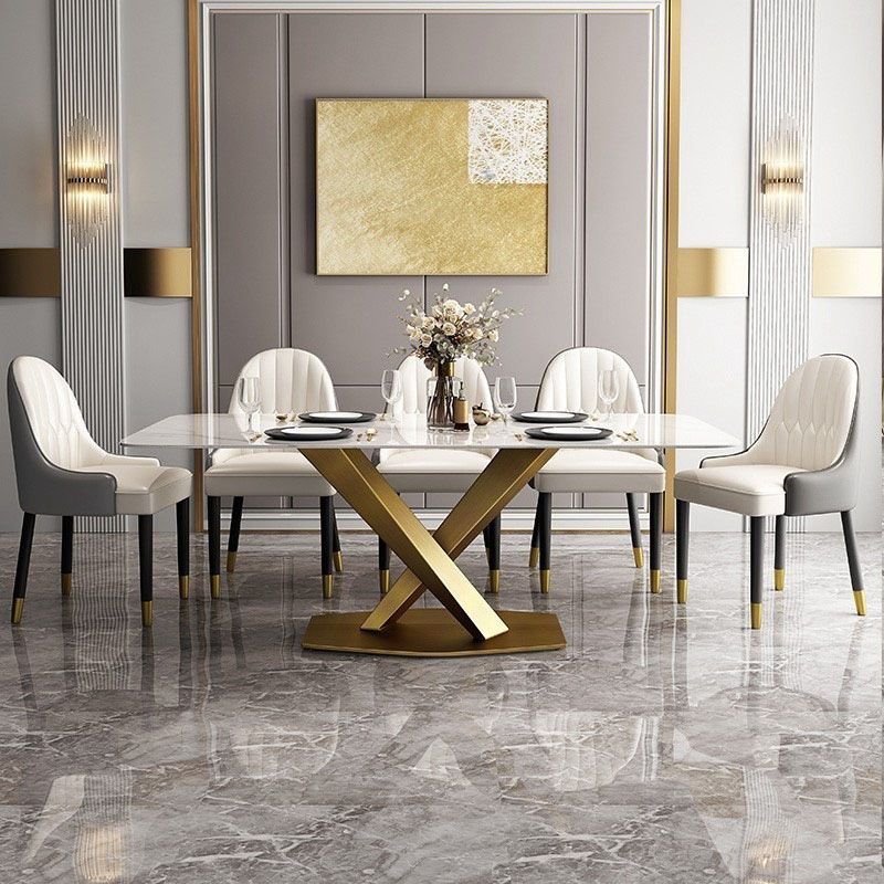 Luxury Dining Room Dinner Table Stone Rectangle Pedestal Dining Table