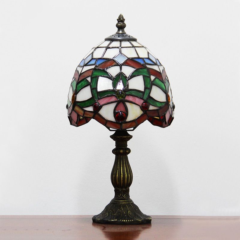 Baroque Bowl Shade Table Lamp 1 Head Hand Cut Glass Night Lighting in Green for Bedroom