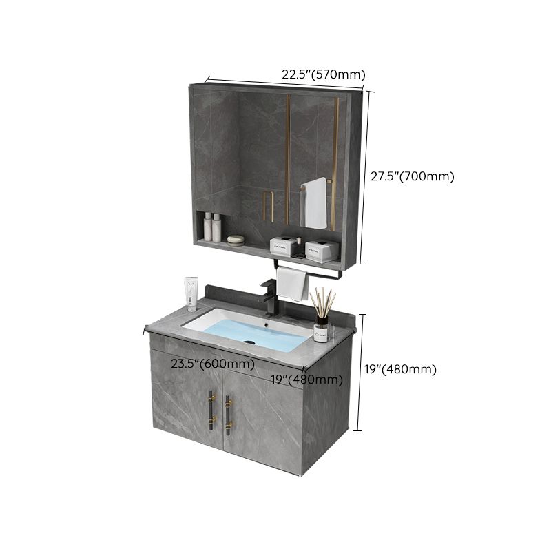 Stone Top Vanity Set Single Sink Mirror Drawers Wall-Mounted Rectangle Vanity with 2 Doors