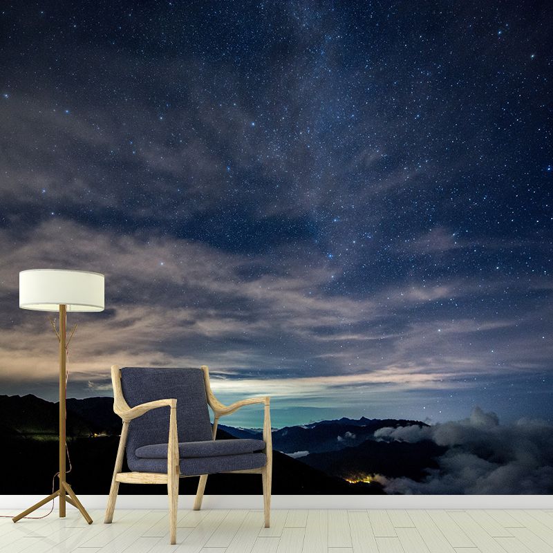 Starry Sky Photography Pattern Mildew Wall Mural Horizontalt for Living Room