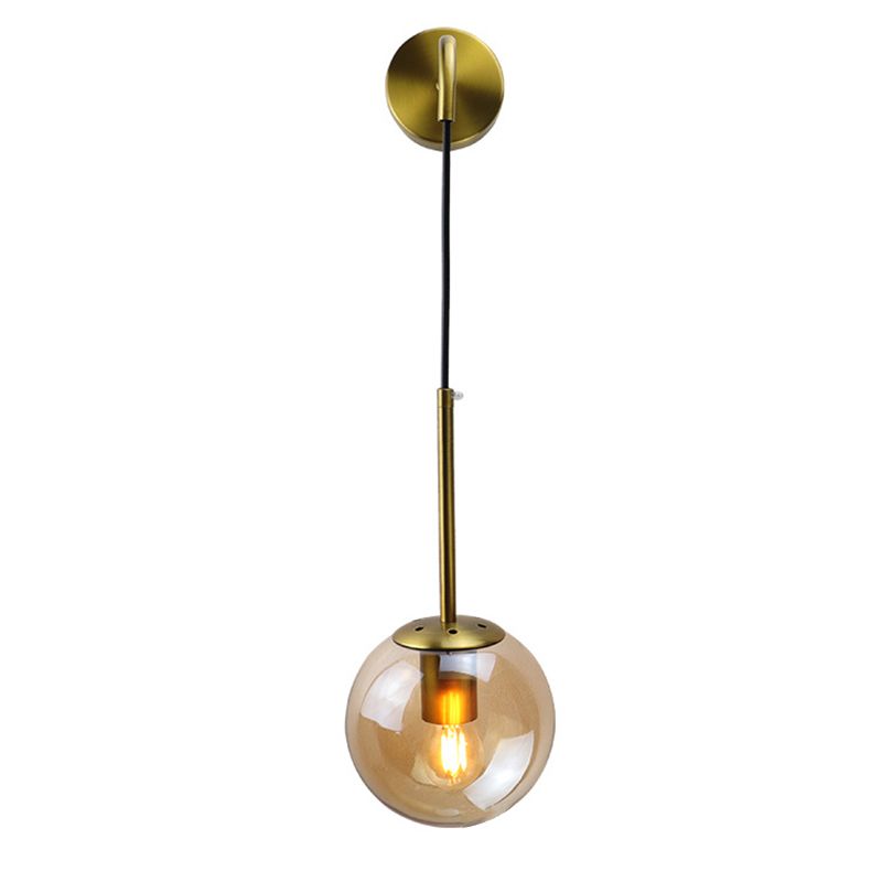 Modernism Simplicity Glass Wall Lamp Adjustable Suspension Wire Design Single Bulb Orb Sconce Light for Bedroom