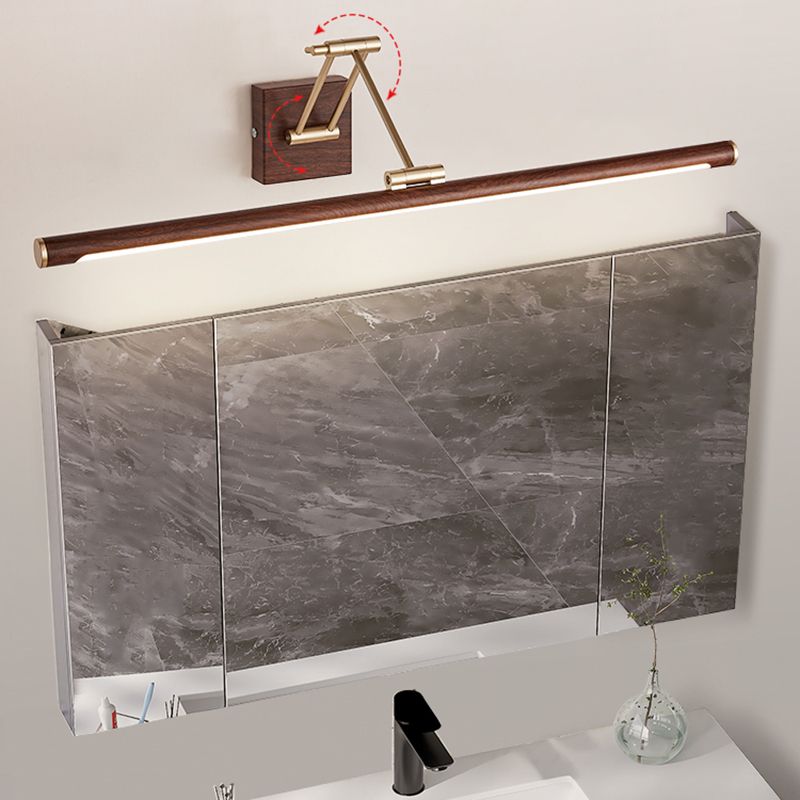 Walnut Wood Finish Linear Vanity Lighting Minimalist Metal LED Wall Light with Adjustable Arm