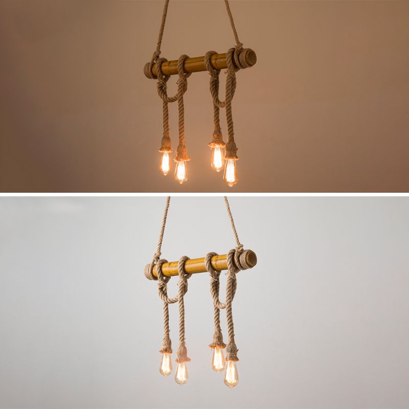 Brown Bamboo Island Pendant Light in Industrial Retro Style Hemp Rope Ceiling Light for Restaurant