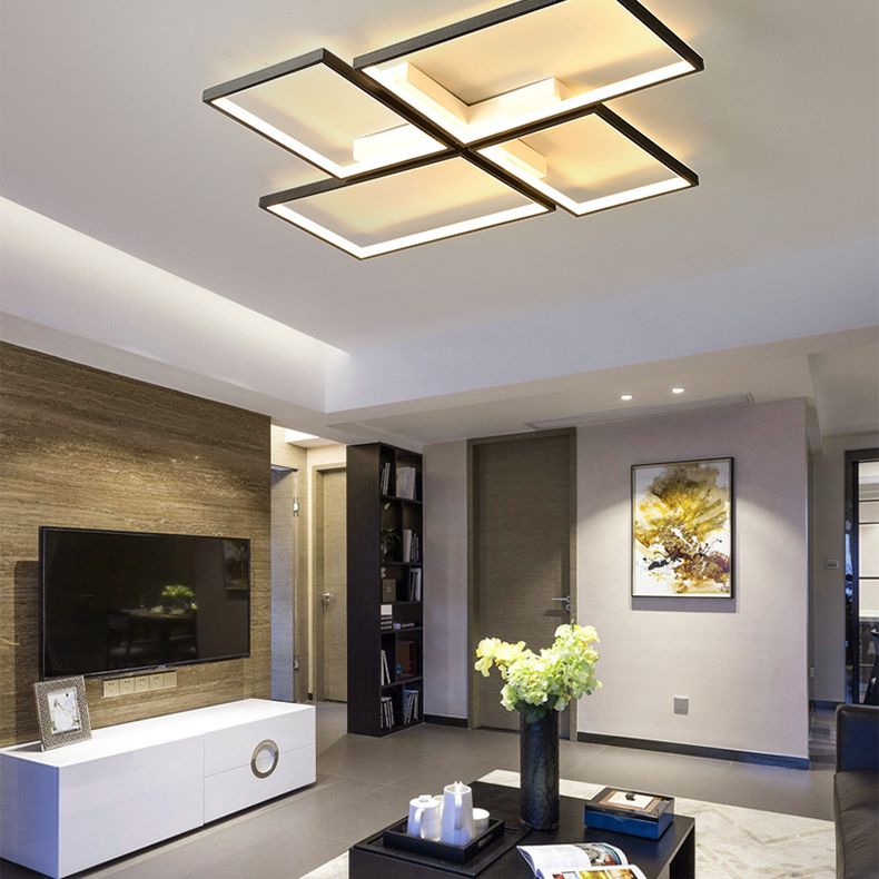Plafonnier rectangulaire en acrylique, style minimaliste, LED, plafonnier encastré, noir