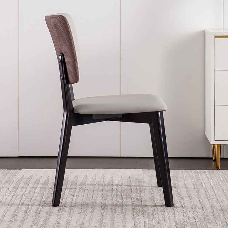 Solid Wood Frame Dining Chairs Modern Faux Leather Armless Chair