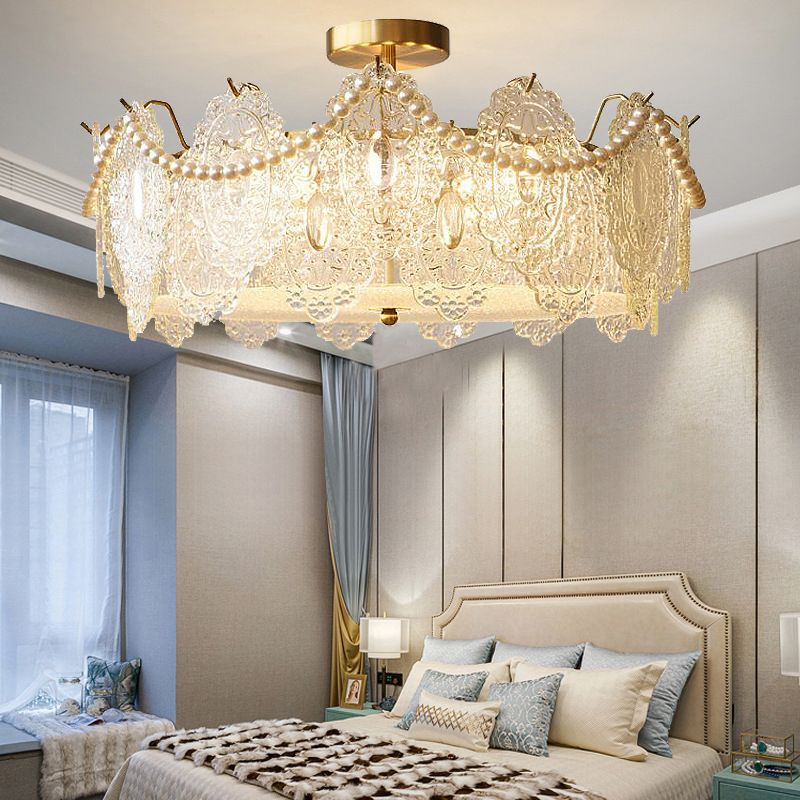 Modern Ceiling Lamp Vintage Flush Mount Light Fixture with Glass Shade for Bedroom