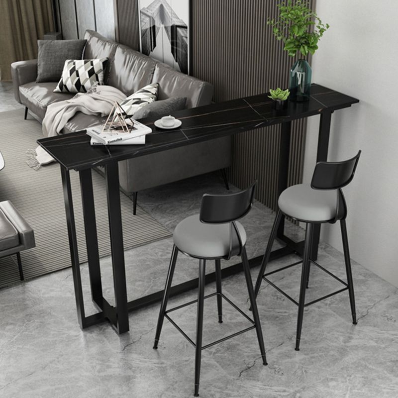 Modern 1/3 Pieces Bar Table Set Rectangle Stone Counter Table with High Stools for Balcony
