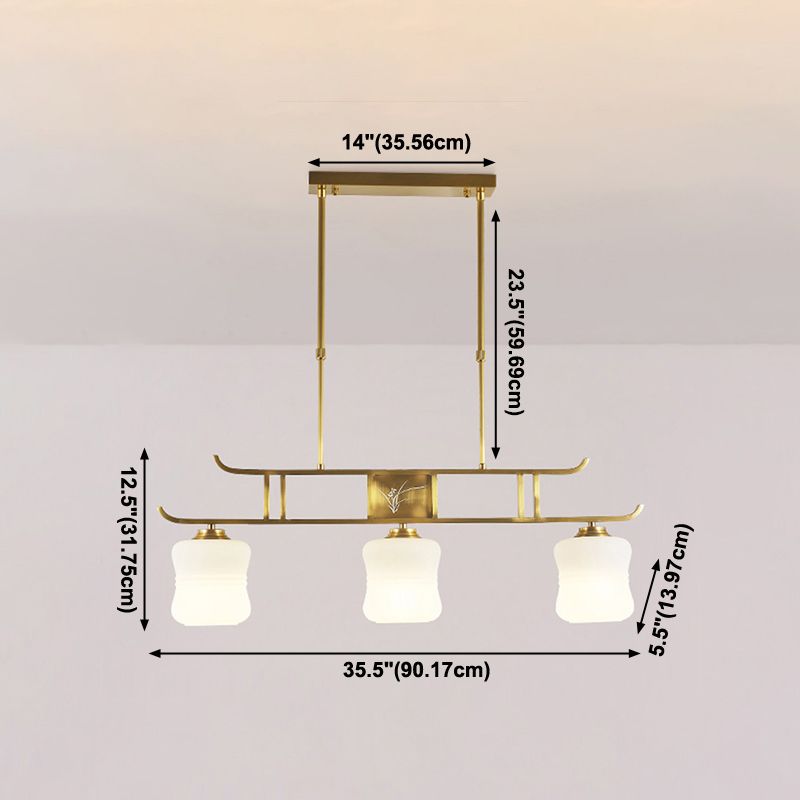 Luminaires d'éclairage de l'île du cylindre moderne Verre 3 Éclairage pendentif léger en or