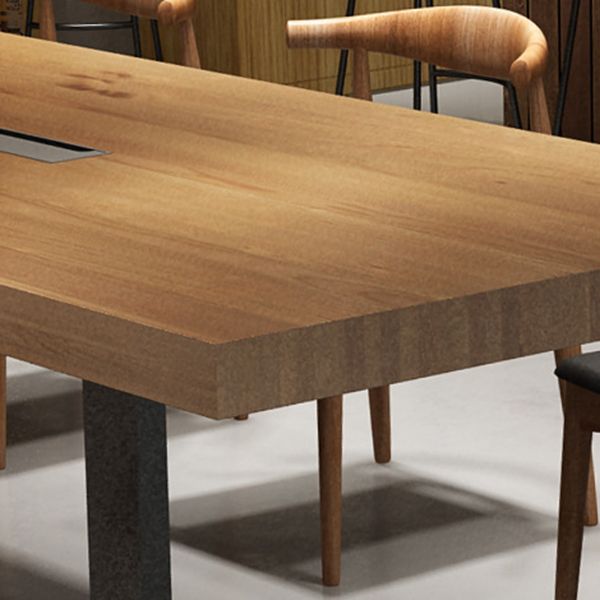 Rectangle Industrial Dining Table Solid Wood Top Dining Table with Metal Base
