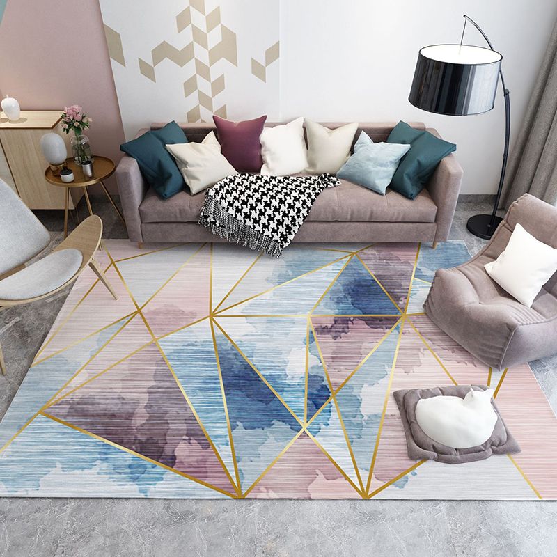 Trendy Home Decor Rug Multi-Color Geometric Area Carpet Polypropylene Anti-Slip Pet Friendly Rug