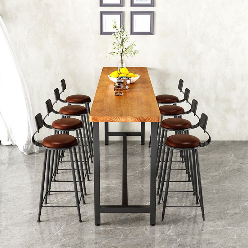Solid Wood Top Rectangular Bar Table Luxurious Bistro Table with Black Trestle Base