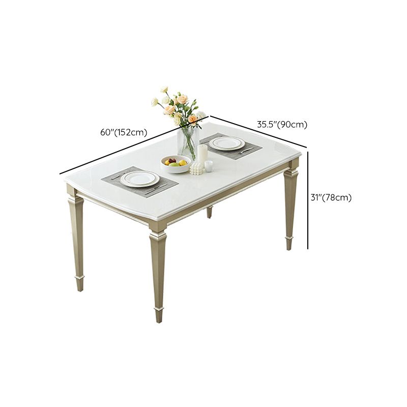 Glam Rectangle Dining Table White Faux Marble Tabletop for Home