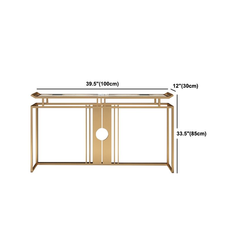 11" Wide Glam Accent Table Stone Gold Rectangle Console Accent Table