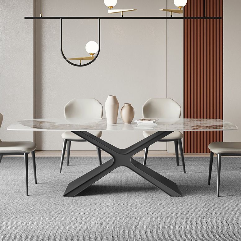 Industrial Style Sintered Stone Table Dining Rectangle Table with Metal Legs for Kitchen
