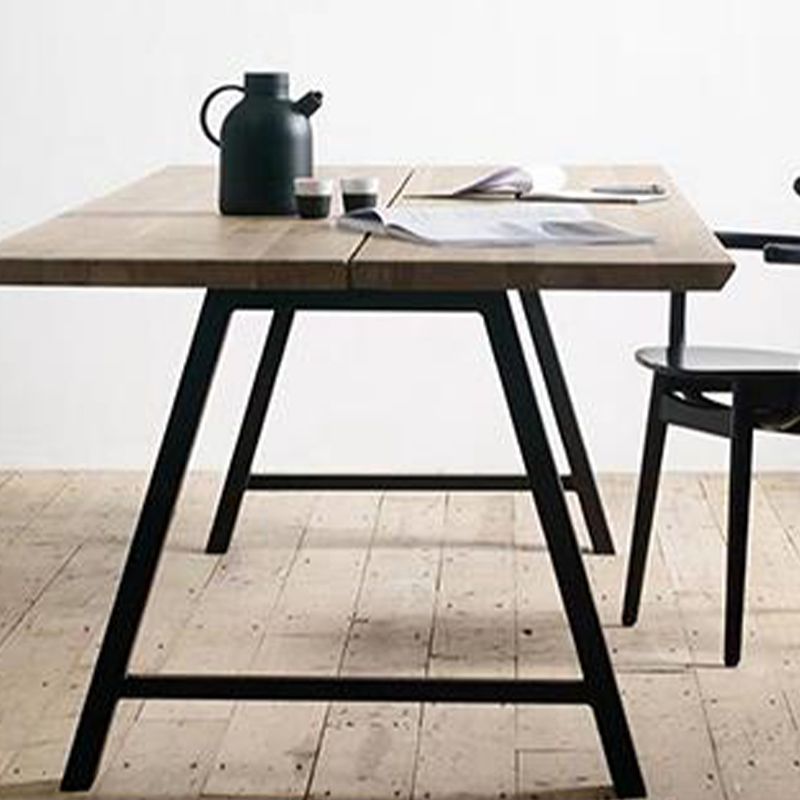 Rectangle Double Pedestal Glam Dining Table Solid Wood Fixed Table