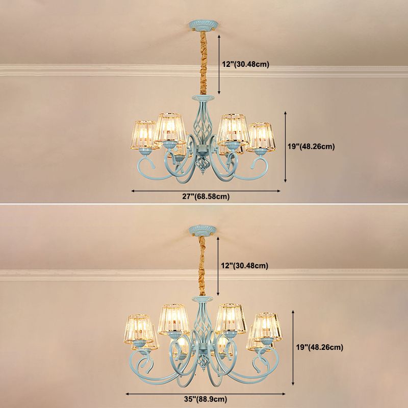 Blue Tapered Chandelier Pendant Light Modern Style Clear Crystal Multi Lights Pendant Lamp