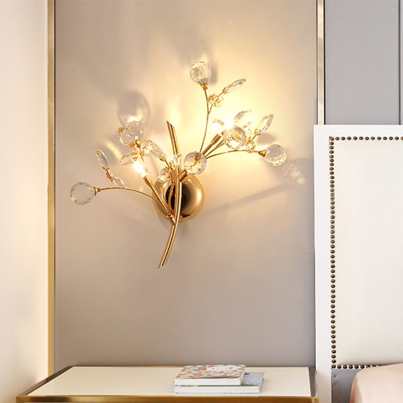 Afgeschuinde kristal tak wandlicht modernistische 2/3 koppen wandgemonteerd verlichtingsarmatuur in goud