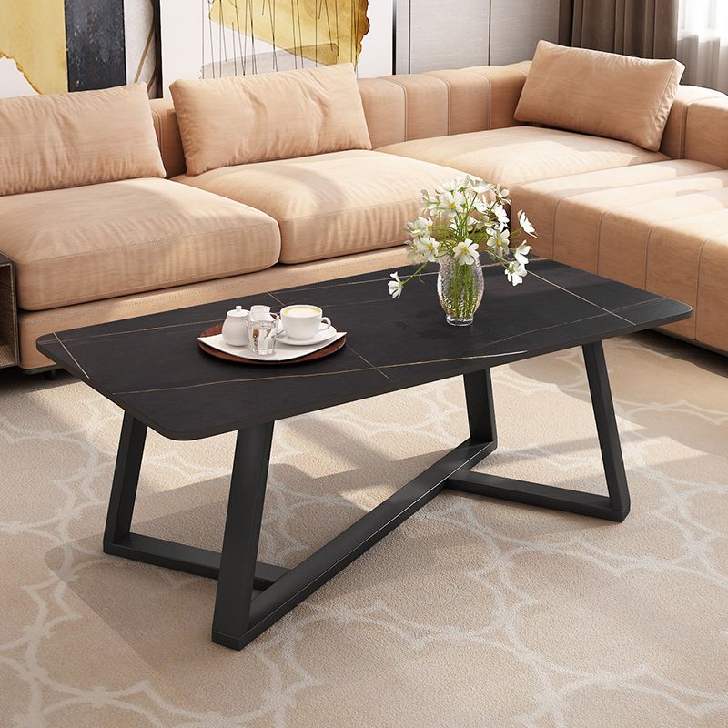 Slate Rectangle Coffee Table Cross Legs Single Table for Living Room