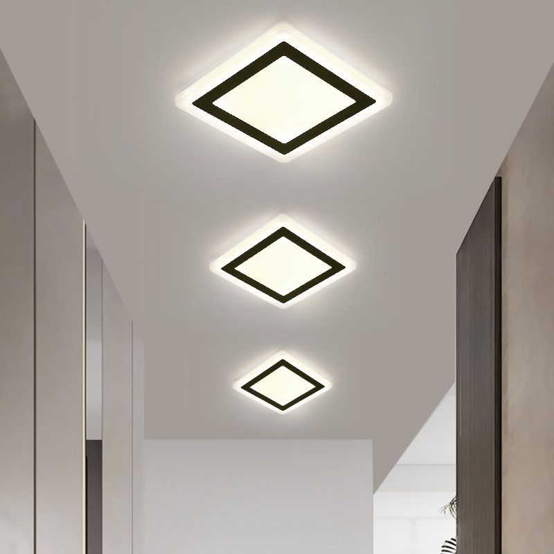 Plafonnier LED de forme carrée en fer moderne, 1 lumière, montage encastré pour allée et balcon