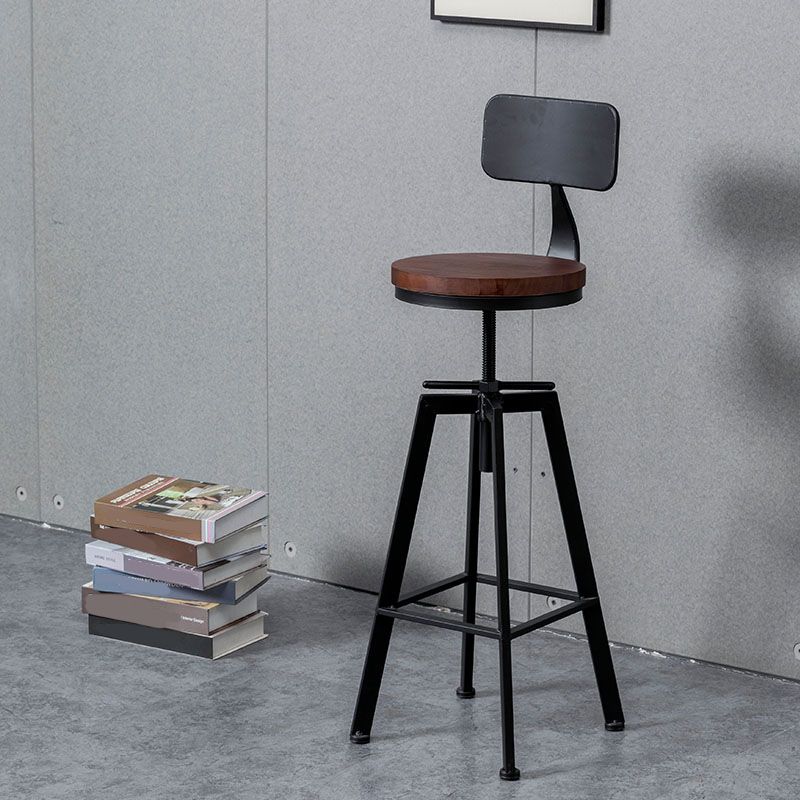 Industrial Style Wood Top Barstool Adjustable Bar Stool for Living Room