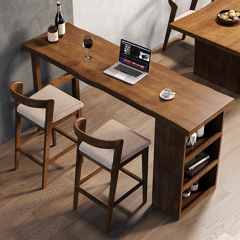 Ash Wood Top Bar Table Contemporary Bar Table with Wood Storage Rack