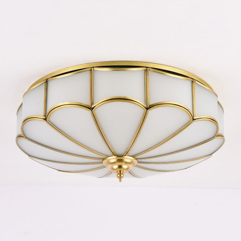 Scalloped Flush Ceiling Light Minimalistic White Glass Flush Mount Lighting Fixture
