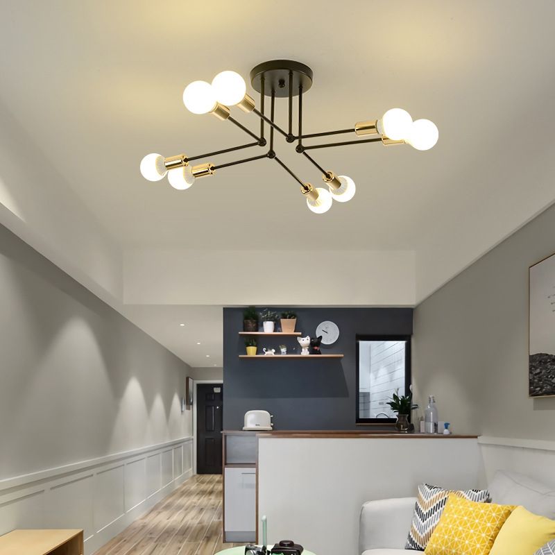 Sputnik Metal Ceiling Light Fixture Loft Style Bedroom Semi Flush Ceiling Light