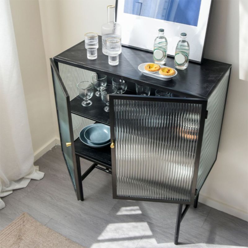 Contemporary Metal Curio Cabinet Glass Doors Buffet Cabinet for Dining Room