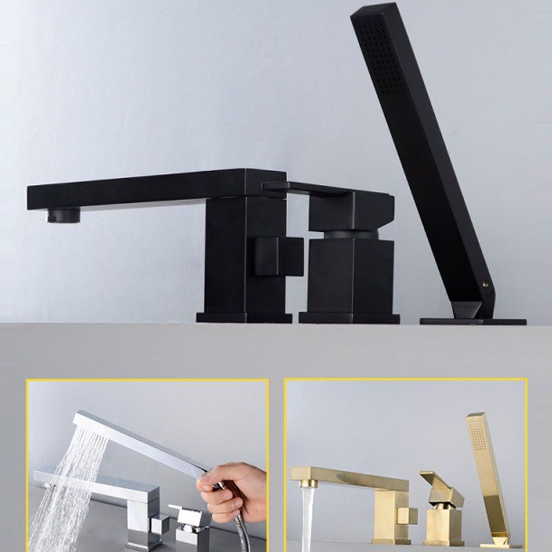 Modern Swivel Roman Tub Faucet Set Deck Mounted with Handheld Shower