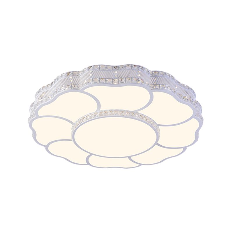 23.5"/19.5" Wide LED Flush Light Contemporary Blossom Faceted Crystals Close to Ceiling Lamp in White