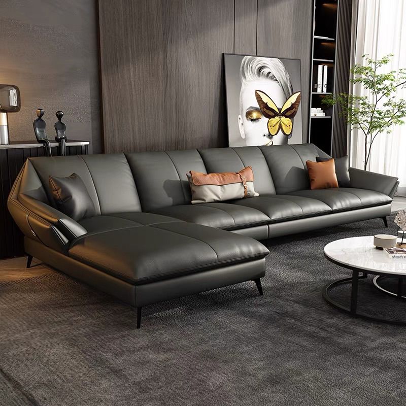 Glam Genuine Leather Living Room Flared Arm Modular Cushions Seating