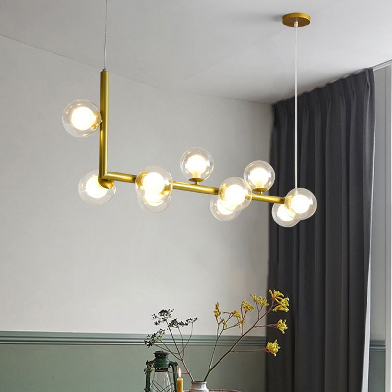 Minimalist Design 10-Light Ceiling Lighting for Dining Room, Black/Gold with Glass Shades