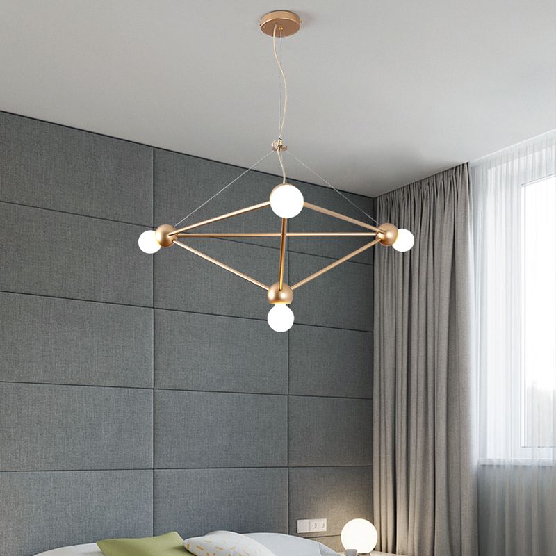 Gold 4 Lights Pendant Chandelier Classic Metal Geometric Hanging Light for Bedroom