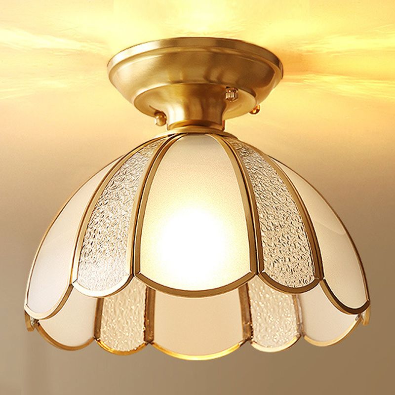 Colonial Style Ceiling Light Glass Shade Metal Semi Flush Mount Light for Living Room