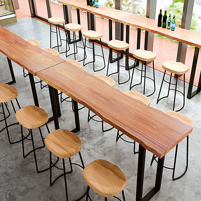 Industrial Natural Bistro Dining Table Rectangle Solid Wood Indoor Bar Dining Table
