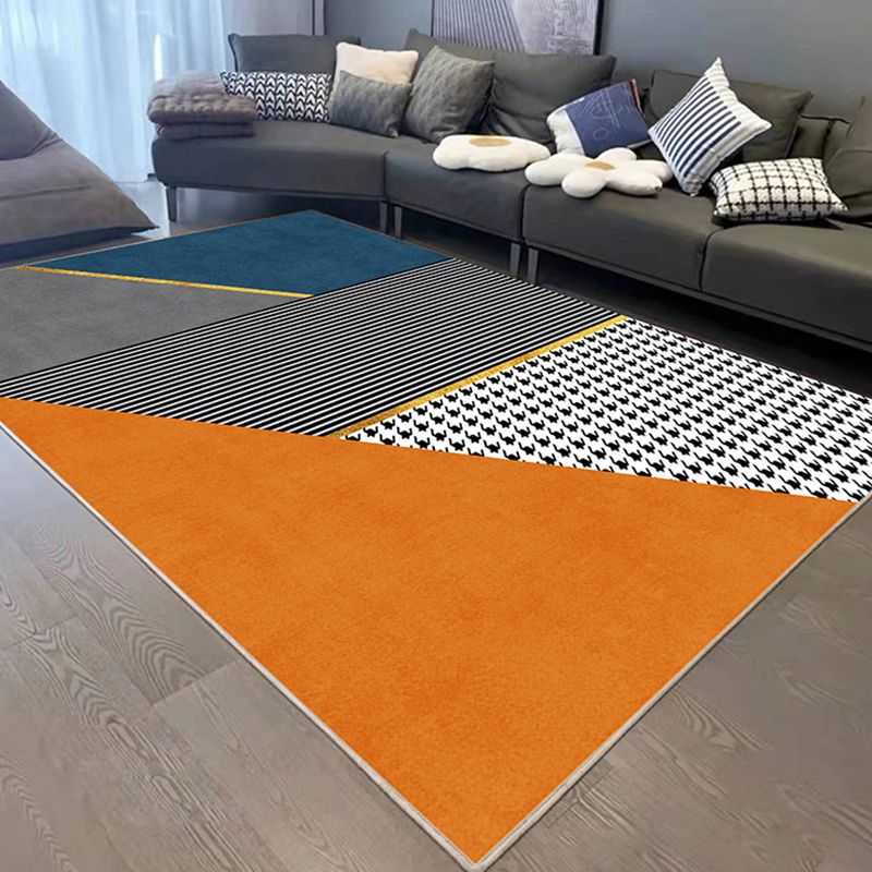 Orange Gorgeous Rug Polyester Color Block Rug Washable Rug for Drawing Room
