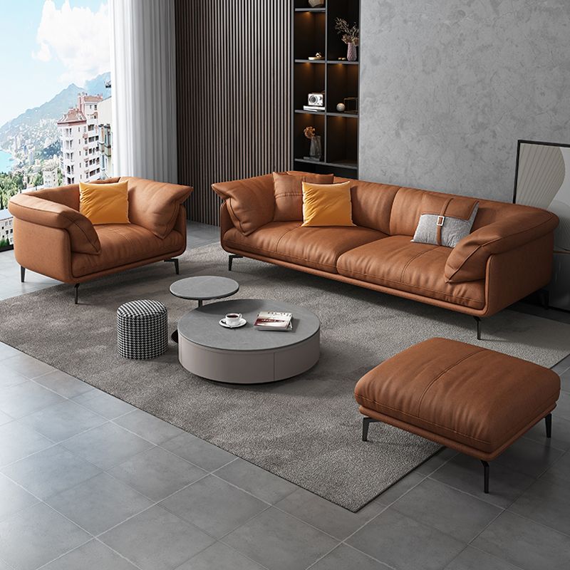 32" High Modern Faux Leather Tuxedo Arm Standard Sofa with Cushions for Apartment